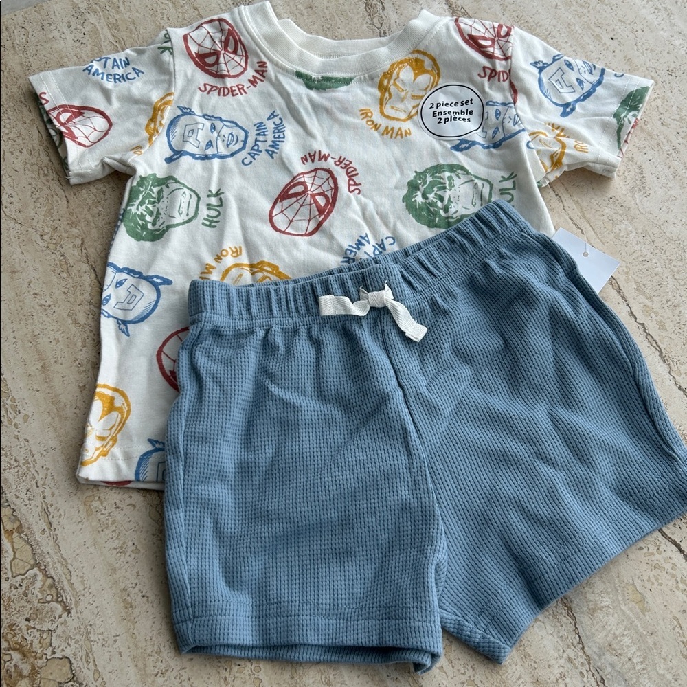 NEW 🆕 Marvel Superhero Print T-Shirt and Blue Shorts Set